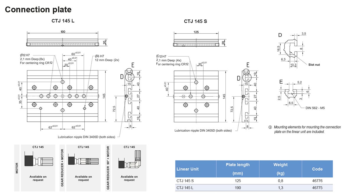 CTJ 145 Linear Unit Connection plate