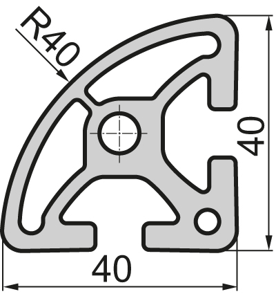 Closed Aluminium profile 40/40 R90