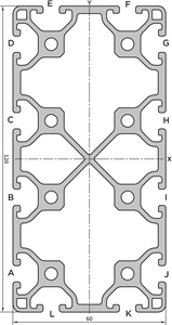 Aluminium profile 60x120 L