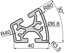 Closed Aluminium profile R40/80 30°