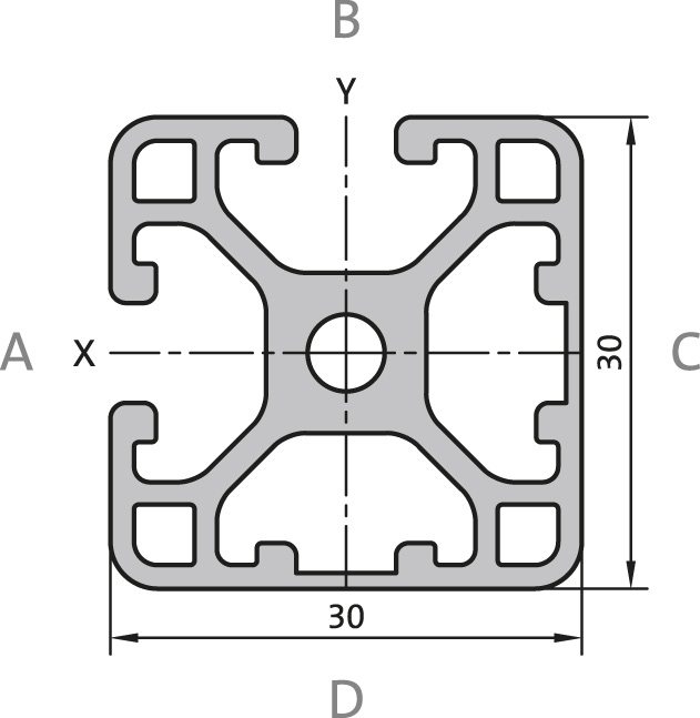 Aluminium Profile 8 mm Slot 30x30