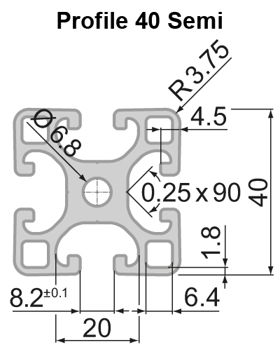 Aluminium profile 40 Semi Measurements